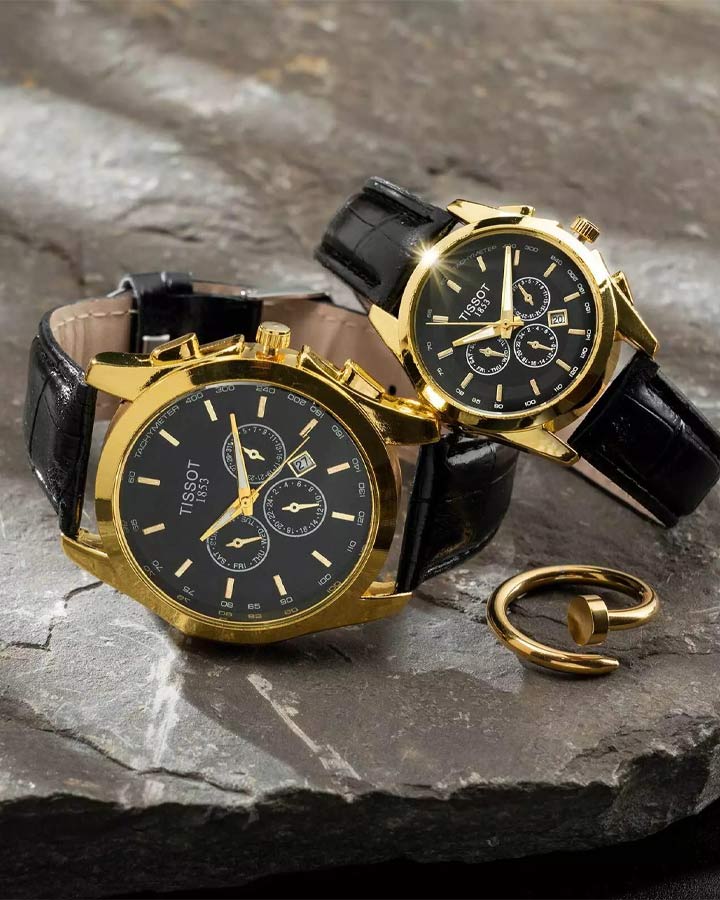 ست ساعت مچی مدل tissot (مشکی طلایی) کد 6073